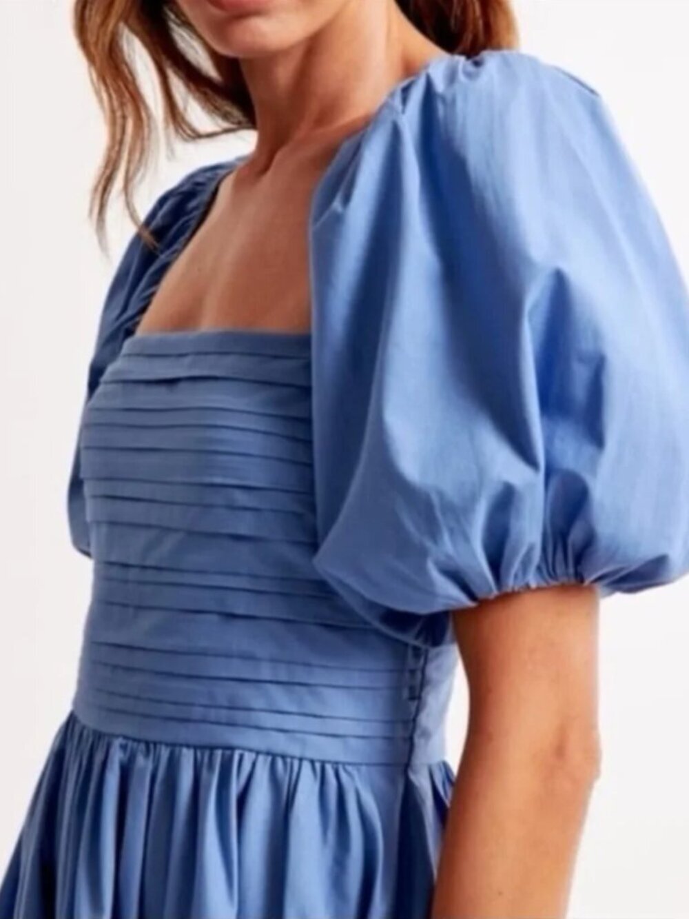 Abercrombie and Fitch Emerson Poplin Puff Sleeve Mini Dress in Powder Blue Small - Picture 2 of 9